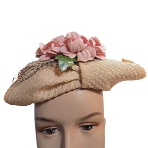 Vintage Straw Hat With Flowers,  Made By Hats By Julian, 21 Inches